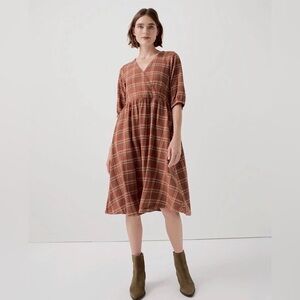 Pact Women's Fireside Flannel Crossover Dress Small Spice Plaid NWOT